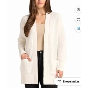 Max and Mia Open Cardigan Sweater Pockets 100% Cotton Ivory Sz Small